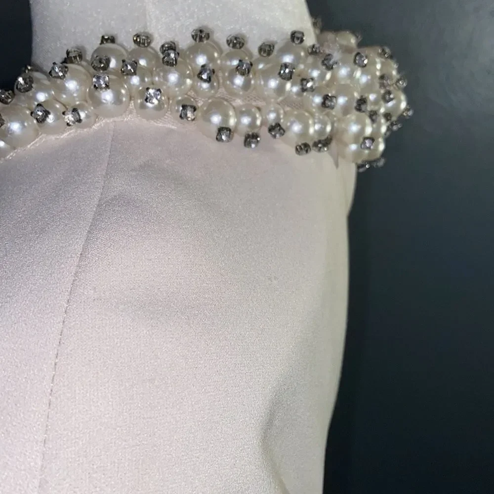 Betsey Johnson Scuba crepe fitted dress with a pearl embellished collar Size 12